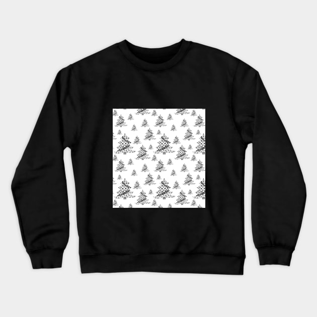 Festive Black and White Christmas Tree Pattern Crewneck Sweatshirt by OneLook